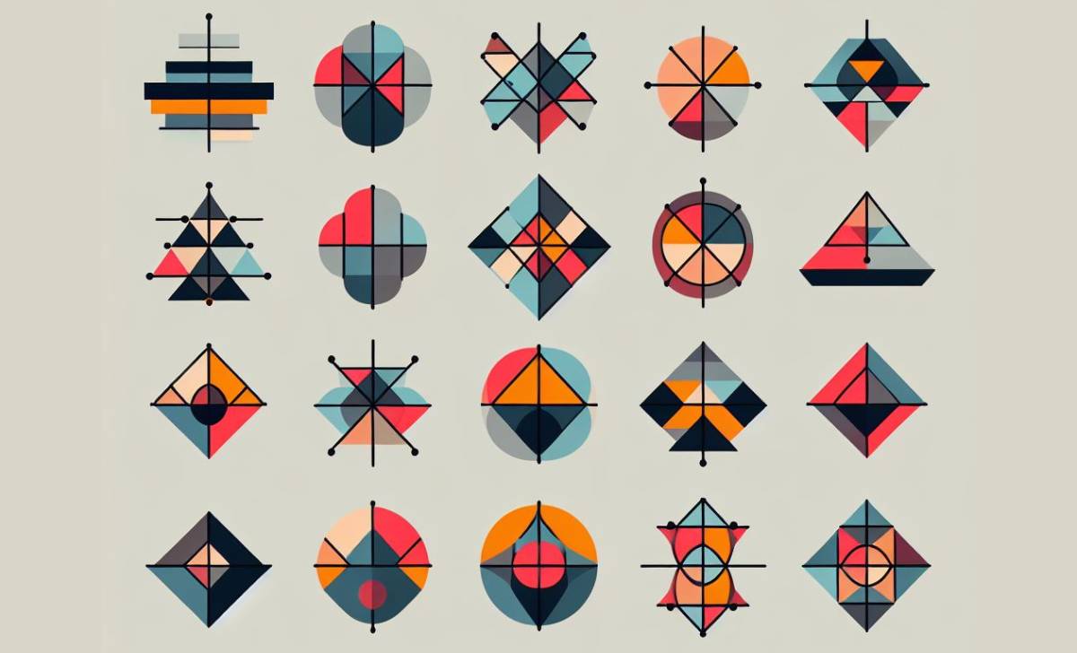 vector illustrations of orange and blue geometric shapes